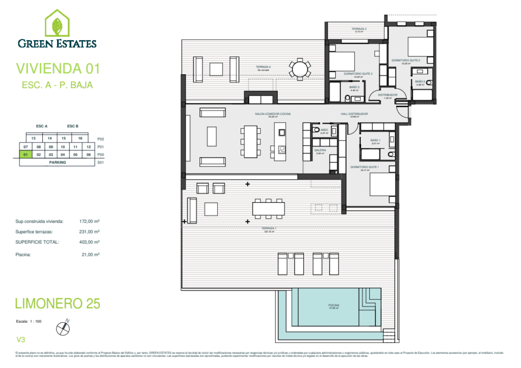 3 Bedroom Ground Floor Corner Apartment with Private Pool