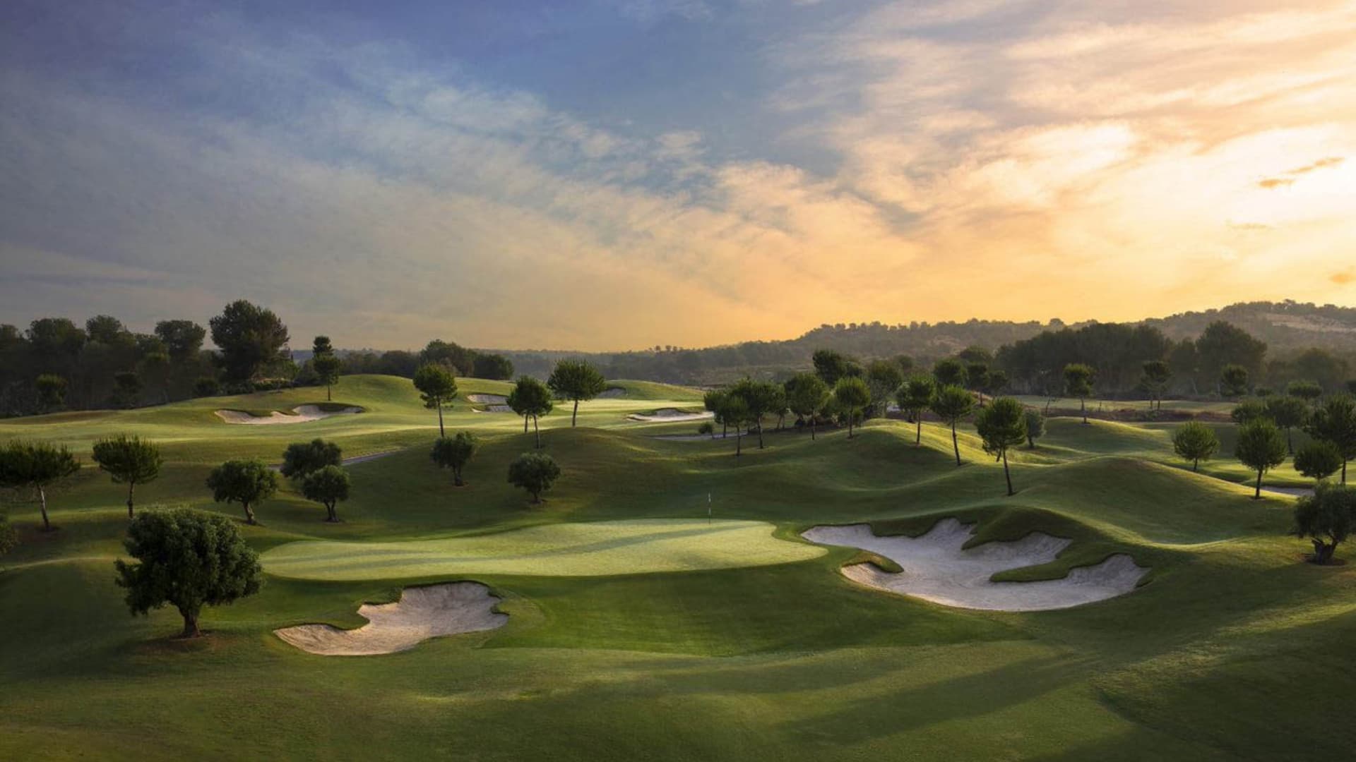 Golf court and sunset
